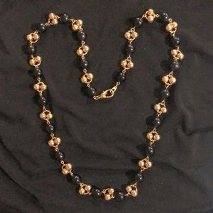 Vintage black bead gold tone necklace